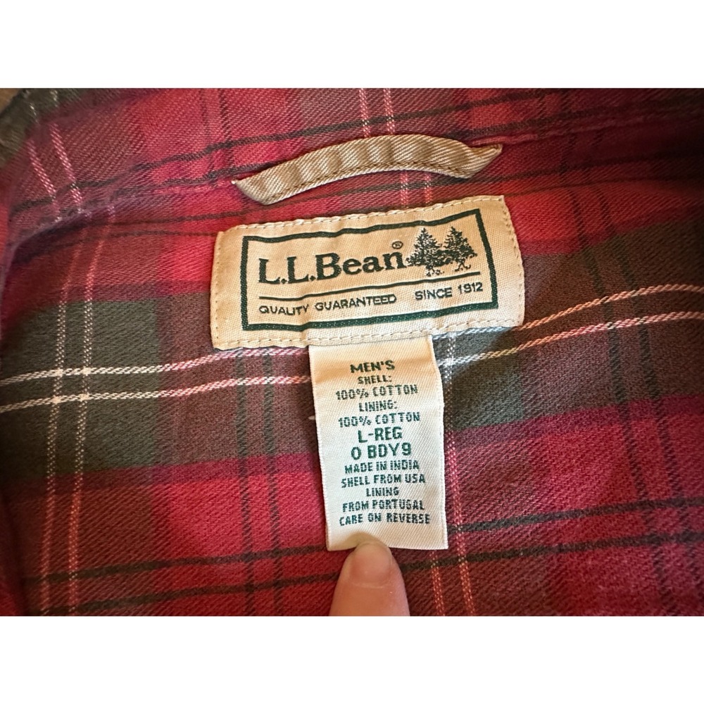 LL Bean Mens Flannel Lined Canvas Shirt Jacket Brown Plaid L-REG O‎ BDY9 - Picture 3 of 10